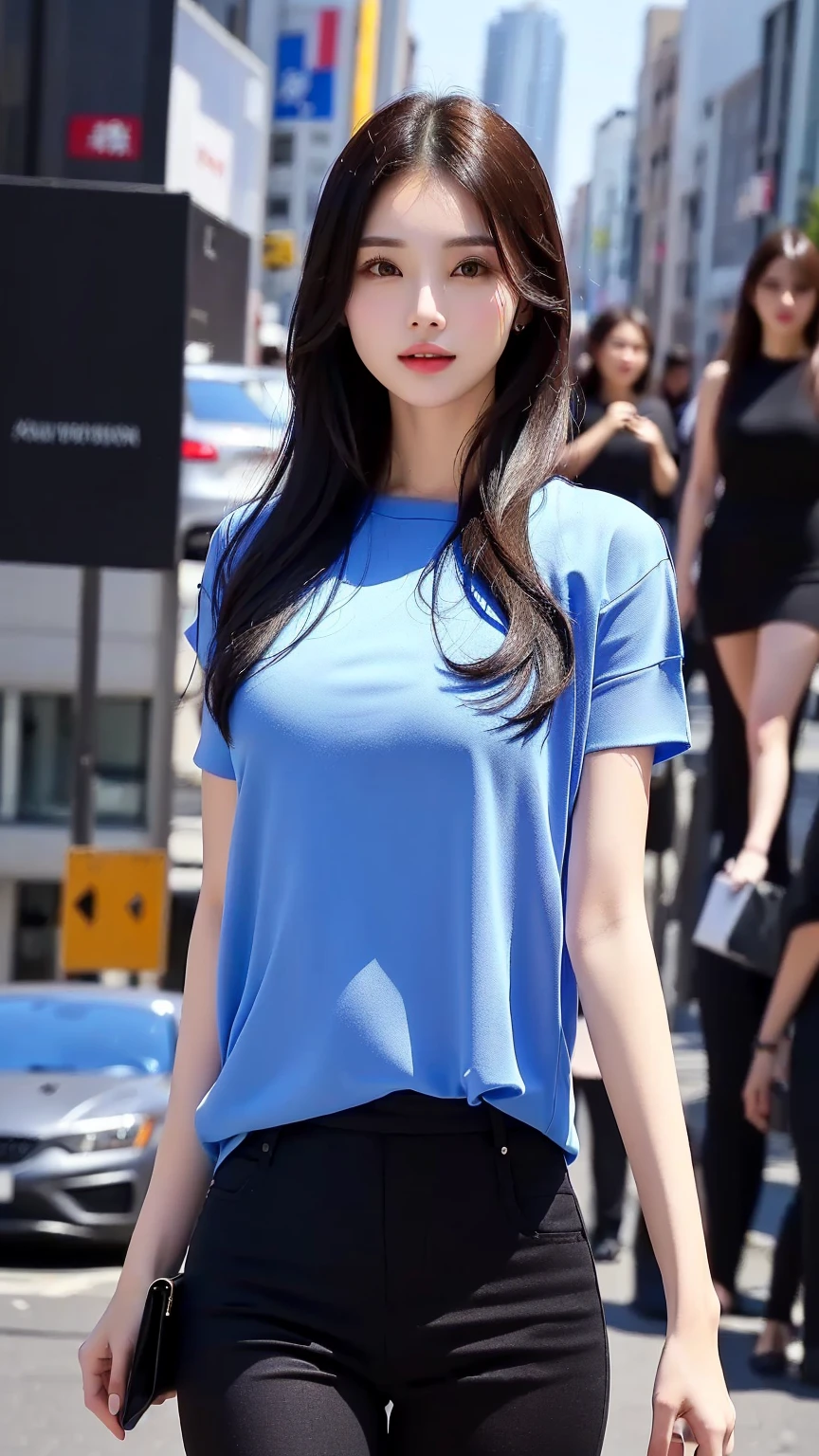 araffe woman in blue shirt and black pants standing in a city, wonderful, attractive girl, very beautiful girl, handsome girl, stylish, beautiful cute, cute beautiful, actress, stunning woman, ruan jia beautiful!, beutiful, with cute - fine - face, gorgeous lady, stunning beautiful, beautiful model, beautiful asian girl, beautiful woman, beautiful girl
