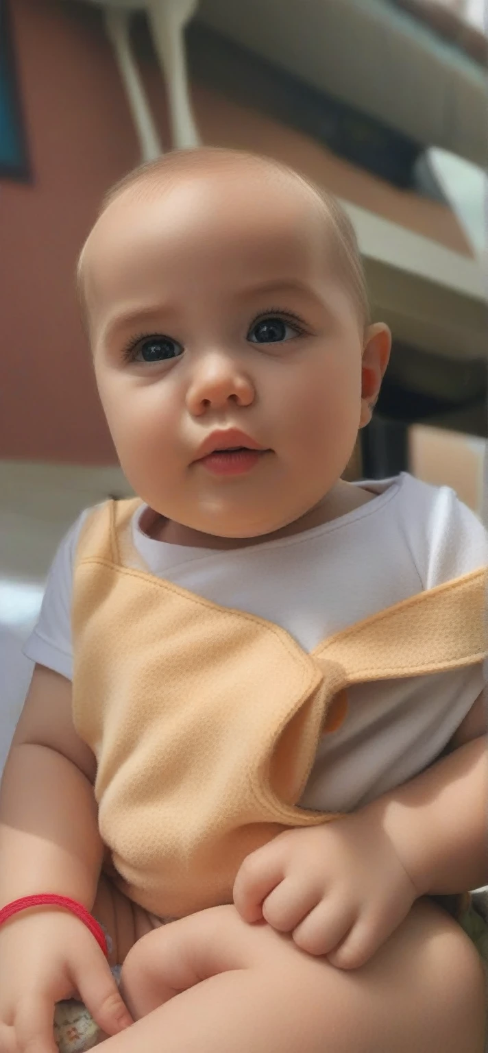 Turn this photo of my baby into a drawing, Disney style, staying as close to the original photo as possible.