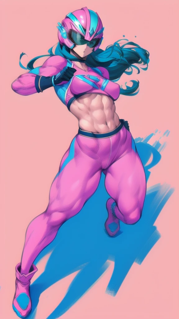Full body image of the Pink Ranger from Power Rangers, full body in image, wearing the original pink suit with helmet, long hair (if visible), female body, athletic and fit body, dynamic pose, detailed pose, simple background, expressive face (if helmet is off), focus on face, line art, sketch