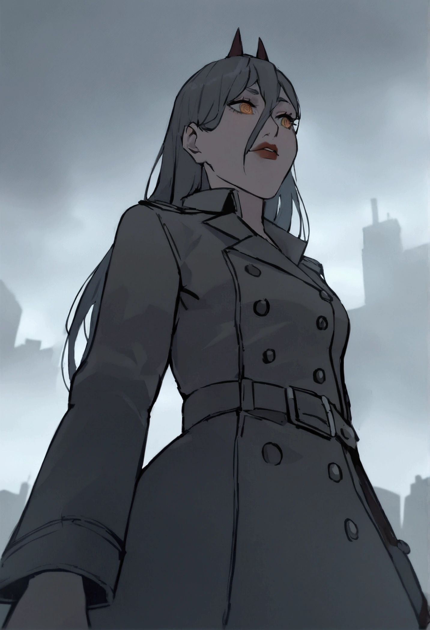 1girl, wearing a trenchcoat, in a foggy rainy city, looking forward slightly wet, small breasted,city,foggy,rainy,overcast,moody,atmospheric,cinematic,dramatic lighting,beautiful detailed eyes,beautiful detailed lips,extremely detailed eyes and face,longeyelashes