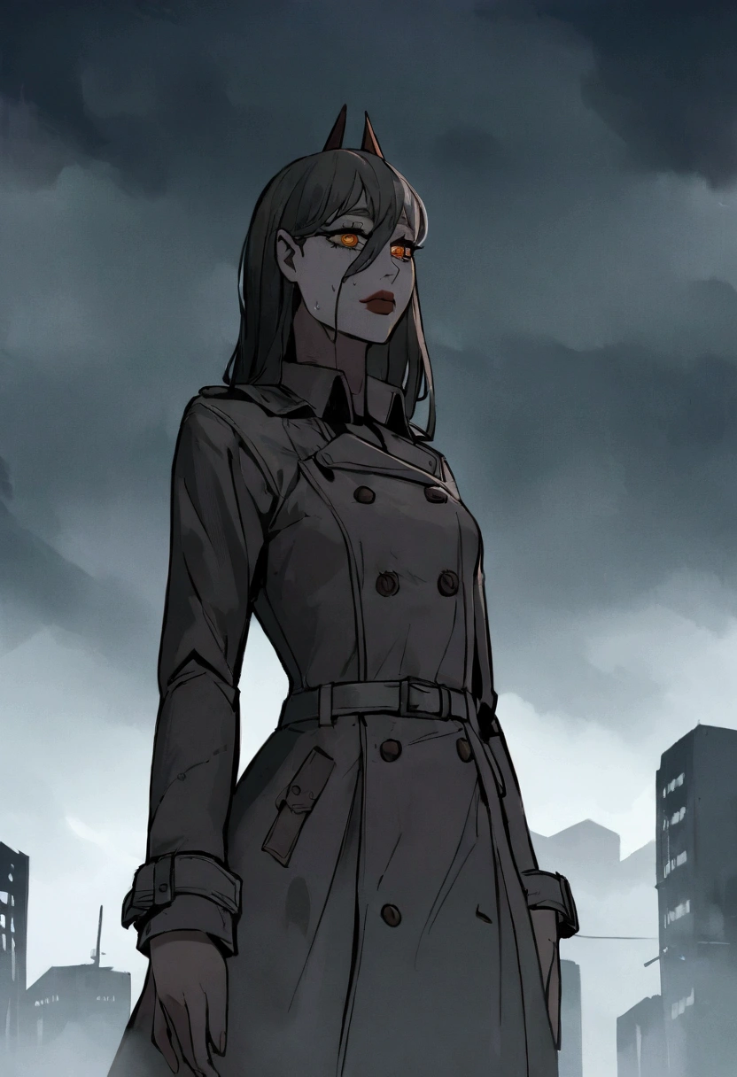 1girl, wearing a trenchcoat, in a foggy rainy city, looking forward slightly wet, small breasted,city,foggy,rainy,overcast,moody,atmospheric,cinematic,dramatic lighting,beautiful detailed eyes,beautiful detailed lips,extremely detailed eyes and face,longeyelashes