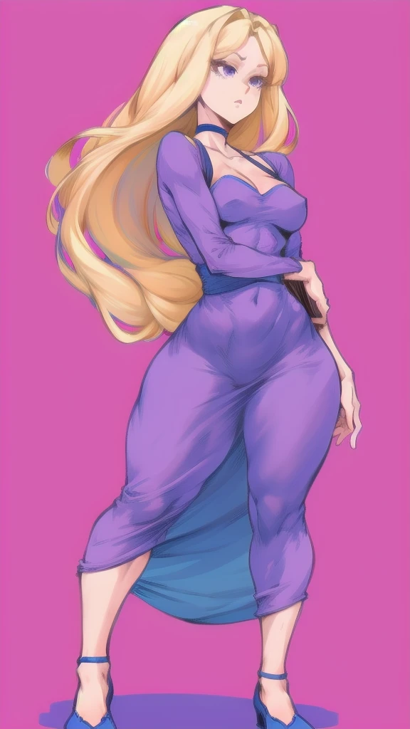 Full body image of Rapunzel from Tangled, full body in image, wearing her original outfit (purple dress), long golden hair, female body, slender and graceful body, dynamic pose, detailed pose, simple background, expressive face showing curiosity, focus on face, line art, sketch