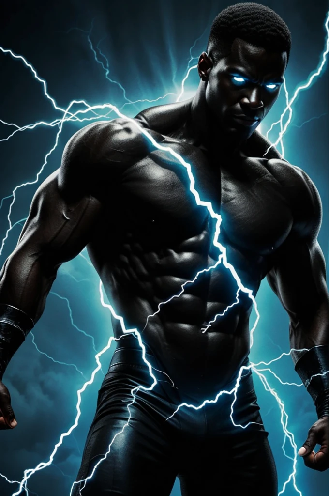 A man with black powers, his skin is made of black electricity and he is evil with black electricity
