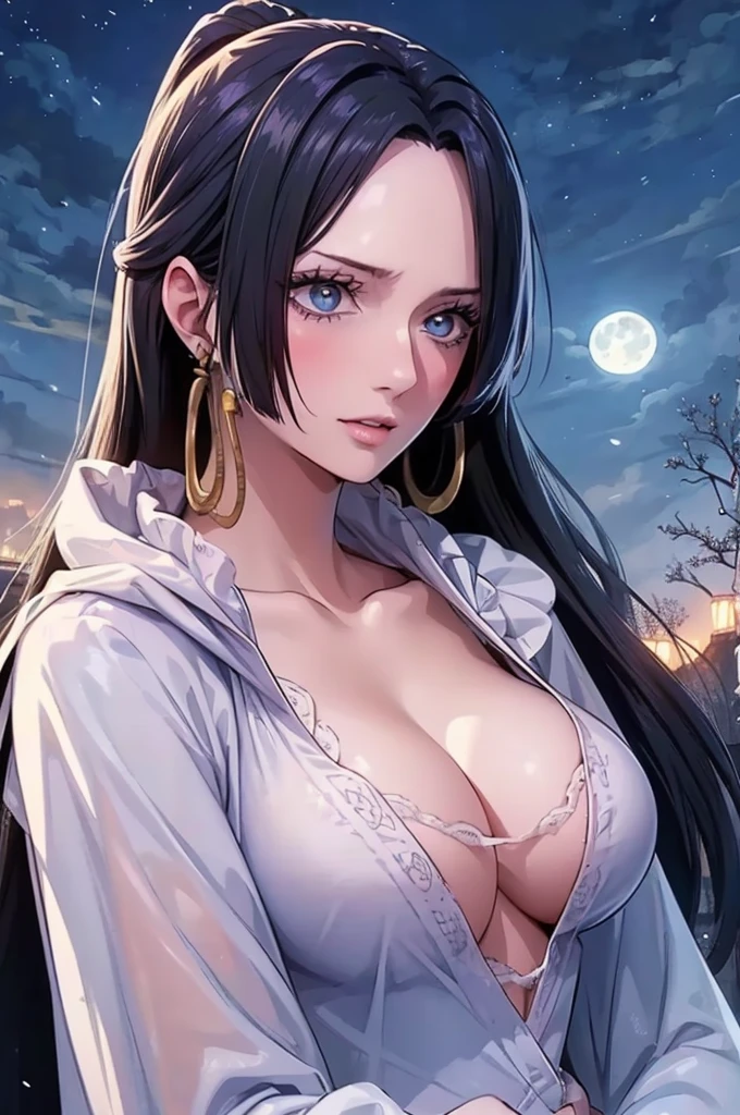 Masterpiece, (Best Quality: 1.2), (Super Fine: 1.2), Illustration, (Extremely Delicate and Beautiful: 1.2), Film Angle, Floating, (Beautiful Detail Eye: 1.1), (Detail Light: 1.1), Film Lights, Delicate Sky, Woman, White Hair, Blue Eyes, (High Ponytail: 1.1), Cloak, Glowing Eyes, (Moon: 1.2), (Moonlight: 1.1), Starry Sky, (Light Particles: 1.1), Fog , snow painting, sketching, blooming