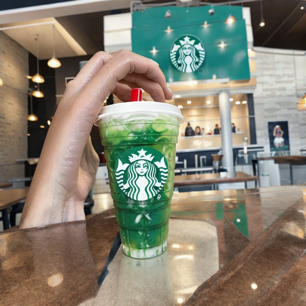 close up photo of starbucks drink being held by a girl's hand, aesthetic instagram story --ar 9:16 --style raw --stylize 50