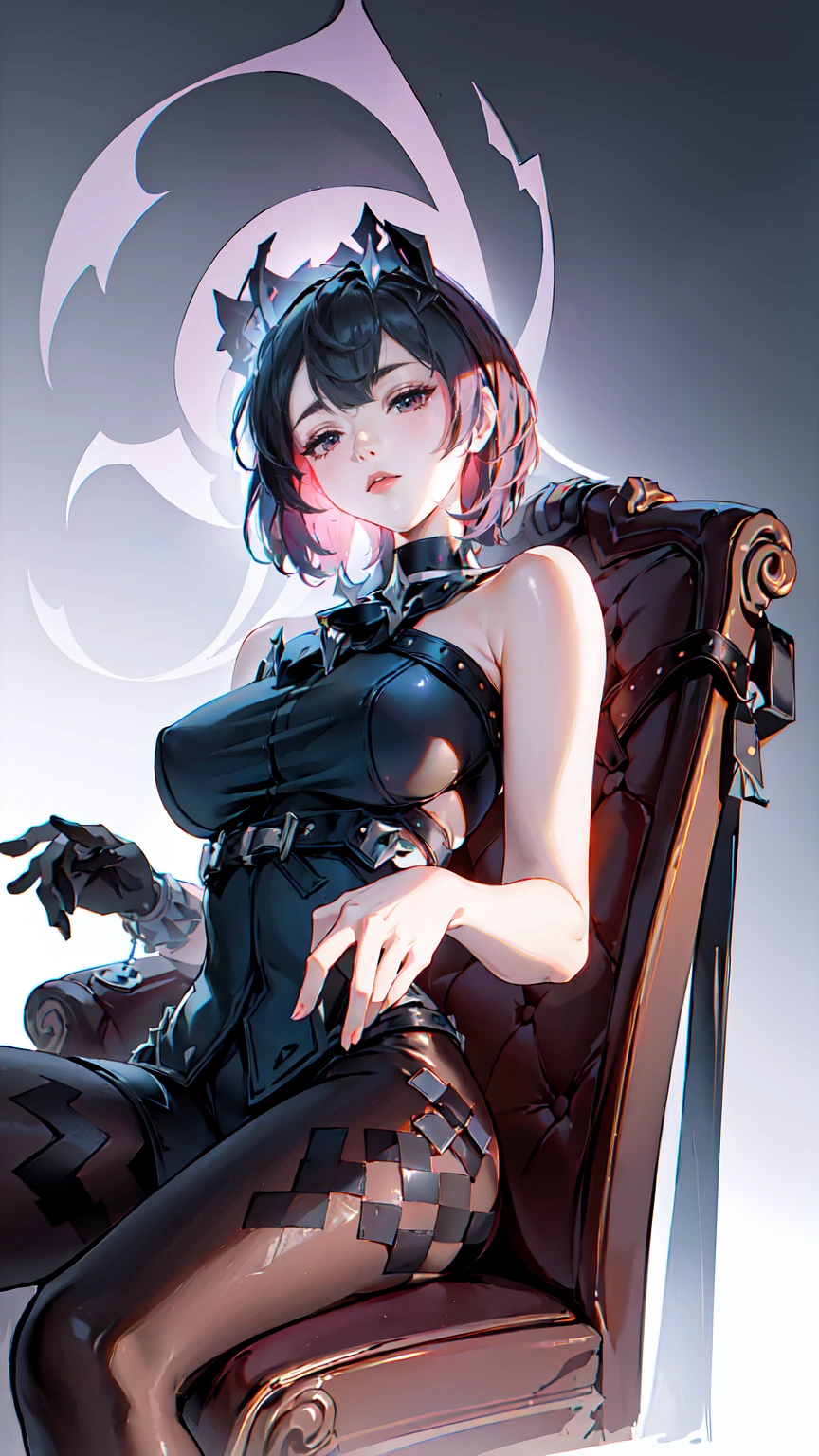 (Masterpiece, Best Quality, Ultra High Resolution , Digital Art,Beautiful and Aesthetic )Perfect proportions of the body . ELLEN JOE from zenless zone zero . The character sits on a large massive leather sofa , an atmospheric pose ,2.5D style . realistic anatomy , beautiful perspective , pastel color , focus on the face