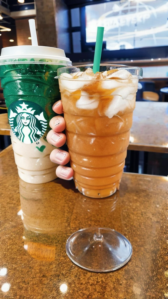 close up photo of starbucks drink being held by a girl's hand, aesthetic instagram story --ar 9:16 --style raw --stylize 50
