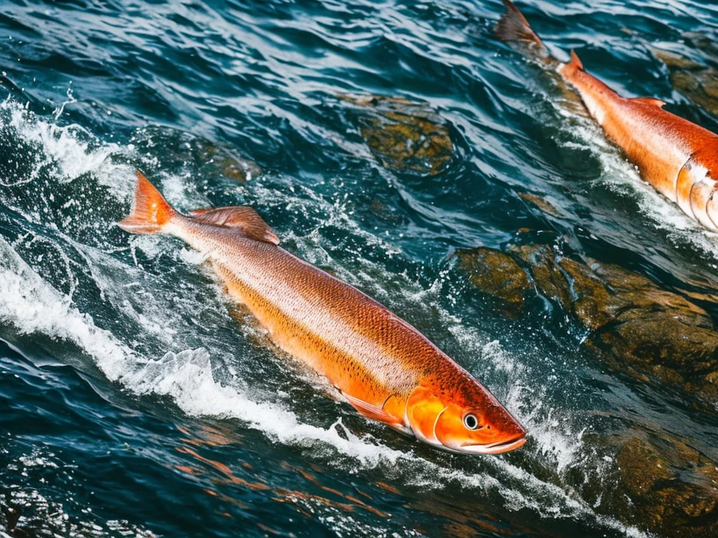 Salmon in a river.