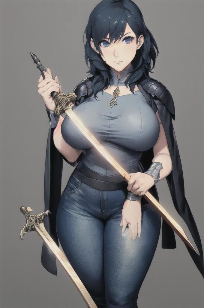 masterpiece, tight denim pants, chubby but small breasts, very thick legs++, Full body+, Solo, Realistic, Swollen face, Japanese face, Legs focus, Moderately fat body type+, 1 woman, wide shoulder, T-shirt, light blue Denim pants, thick thighs, Thick waist++, low rise light blue denim pants, Small breasts and fat and short leg, solo, simple background, masterpiece,best quality, unreal engine, ultra res, extremely detailed,
1girl, waist , (muscular:0.4) ,slender,
byleth,
armor, shorts, gauntlet, cape, pantyhose, floral print,
watching at viewer,
fealess face, fighting stance, (holding sword, long sword:1.2)
hews style CSR STYLE
ROUND BREASTS, medium BREASTS