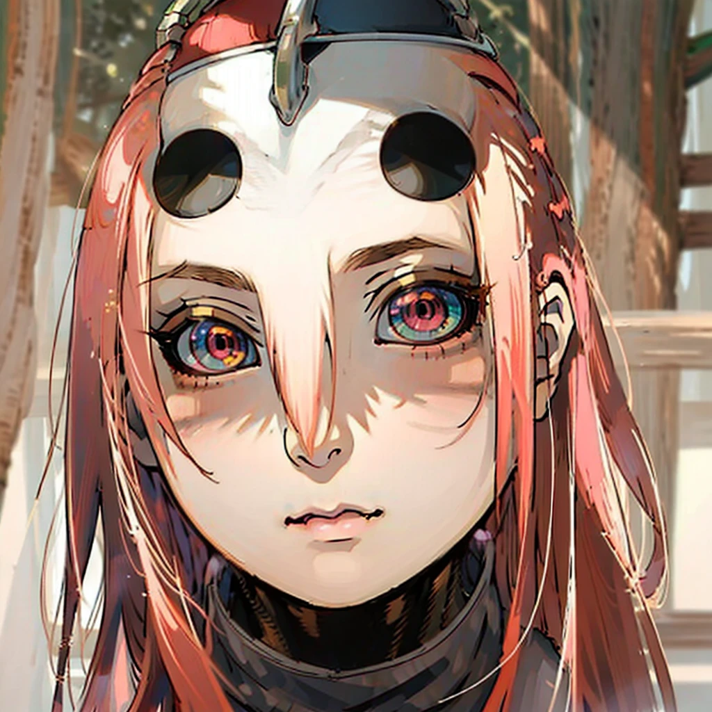 "Masterpiece, high quality, (cheered up), Best Quality, 1 girl, dynamic lighting, simple background, Red hair, Red eyes, ((15 years)), beautiful face, pretty eyes, beautiful background, (((Very detailed eyes and face.))) detailed body , relaxed expression, White skin