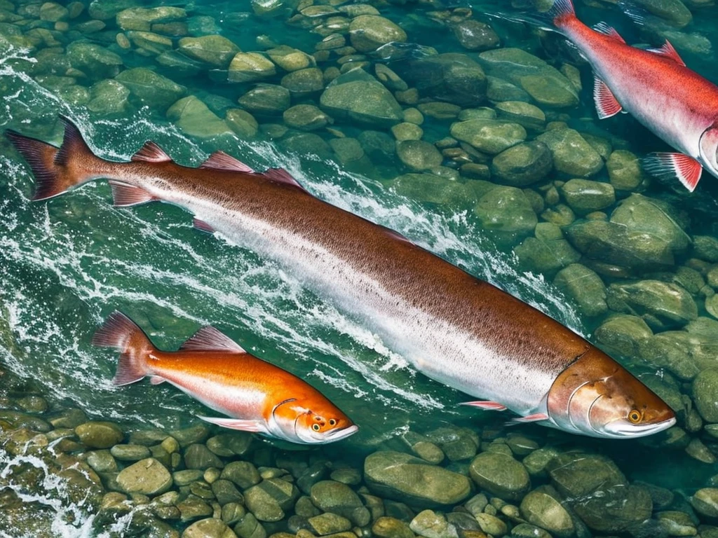 Salmon in a river.