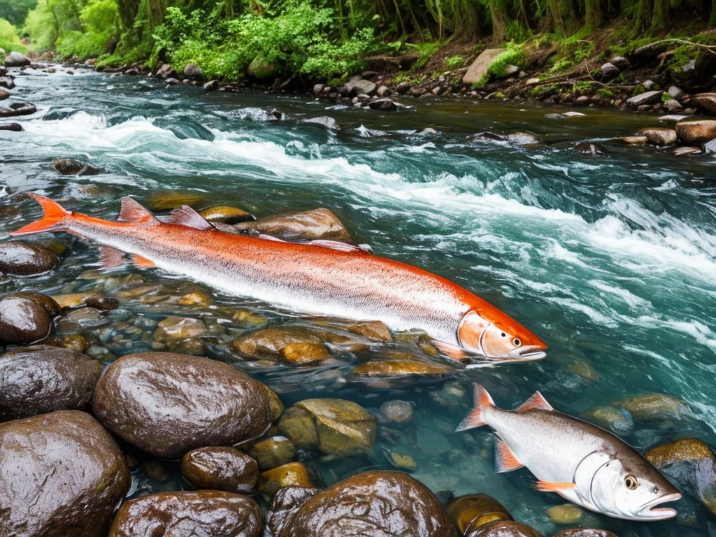 Salmon in a river.