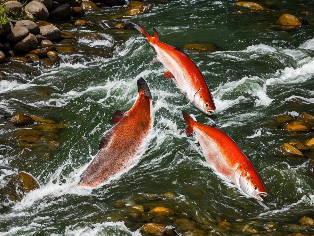 Salmon in a river.