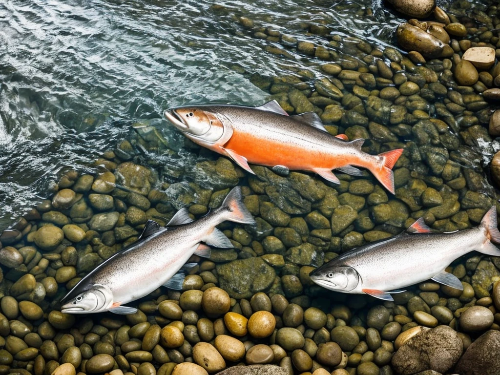 Salmon in a river.