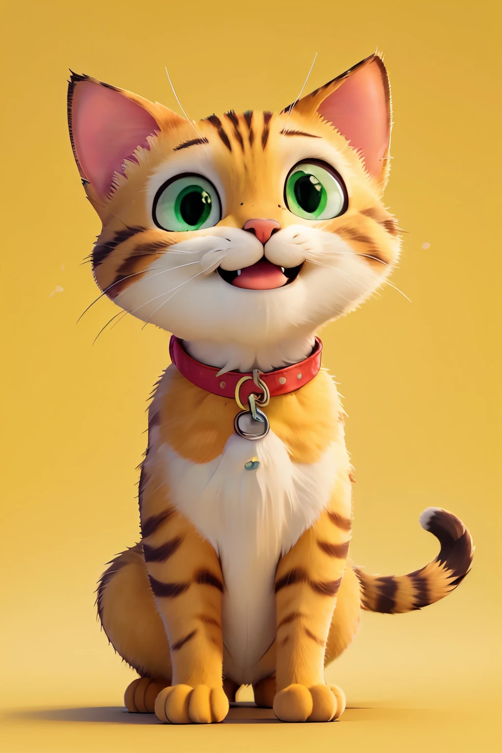 ((best quality)), ((artwork)), (detailed), 1 cat, gradient background, yellow background, laughing loudly, green eyes, taking a selfie, with arm outstretched, hairier, with sunglasess