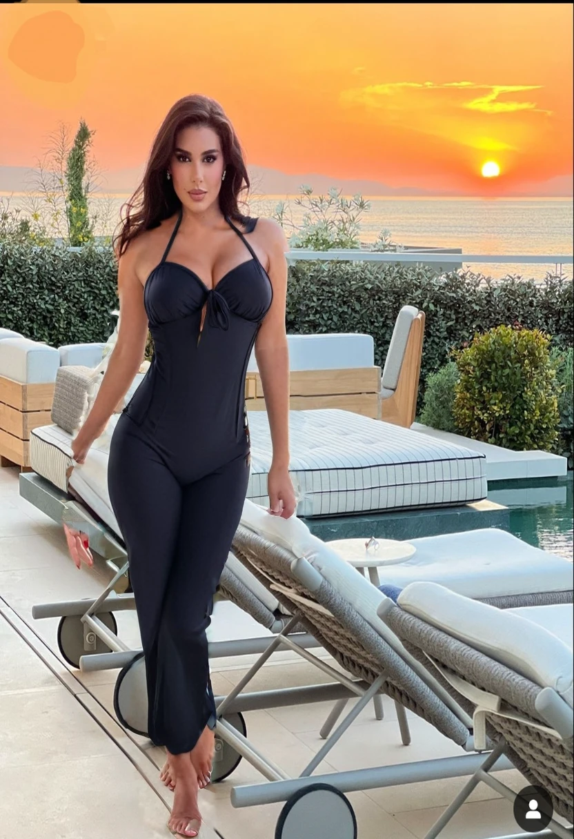 a woman (only Wearing white Bikini tops,bikini bottoms,String Only Micro Bikini,Very large breasts, :1.3)
no primeval clothes,No long pants