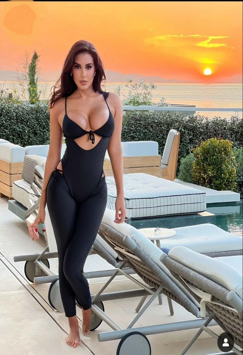 a woman (only Wearing white Bikini tops,bikini bottoms,String Only Micro Bikini,Very large breasts, :1.3)
no primeval clothes,No long pants