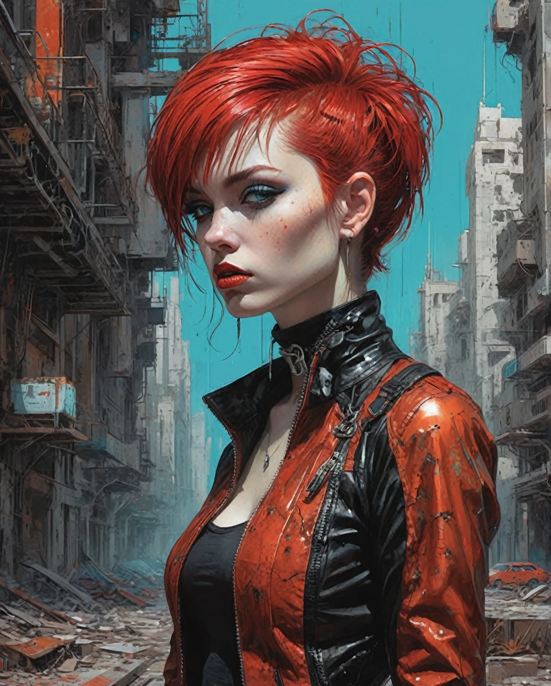 Punk trad goth subculture gothic Girl trad goth makeup punk post punk , gothic, maximalist art, by Moebius and Hariton Pushwagner, (ambient occlusion, masterful, beautiful), poster art, bold lines, hyper detailed, expressive, award winning, (landscape:1.4), (intricate details, masterpiece, best quality:1.4), looking at viewer, dynamic pose, wide angle view, in the style of nicola samori , futuristic style, sleek, ultra modern, high tech, ornate by Moebius and by Marc Simonetti, clean lines, geometric shapes, Minimalist color scheme of red and cyan
mkitdecy, rust, cracks brutalism, style by Tom Jung and Drew Struzan and Tim and Greg Hildebrandt, ((style by artgerm and Greg Manchess and Ilya Kuvshinov))