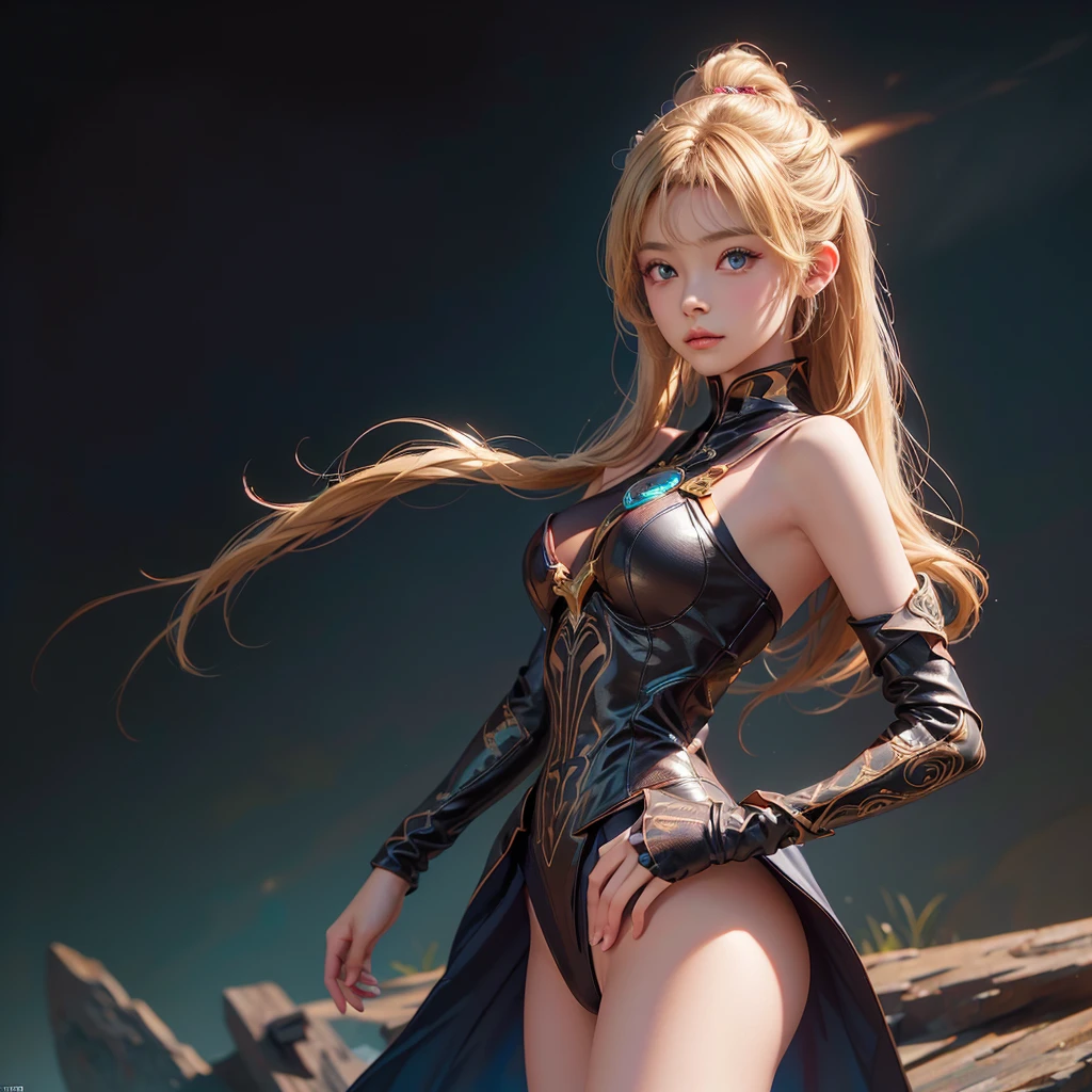 Polychrome,, night, dark, blonde, Show Viewer, In-person audience, Limited Edition Palette, Dragon Background, Shine,(Highly detailed CG Unity 8k wallpaper),(masterpiece), (Highest quality), (Vaporwave Style), (Super detailed), (Best illustrations),(Best Shadow),Perfect lighting , Perfect Anatomy , Vibrant colors、