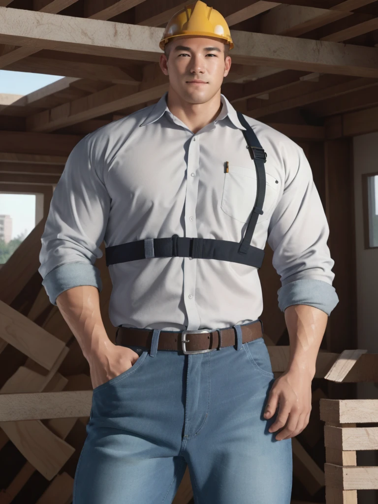medium shot,a construction worker, construction site, realistic, professional photo 4k, high resolution, high detail, highly detailed, sharp focus, exposure blend, mrod3r3k