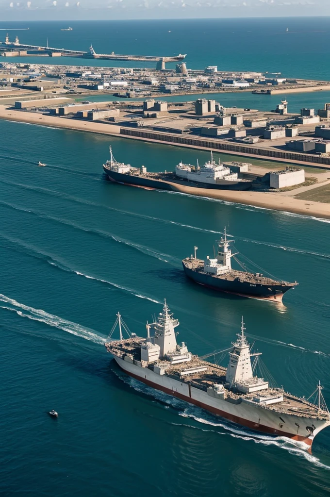 Aerial photo of the ships in the Normandy landings