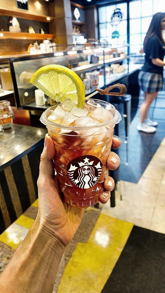 close up photo of starbucks drink being held by a girl's hand, aesthetic instagram story --ar 9:16 --style raw --stylize 50