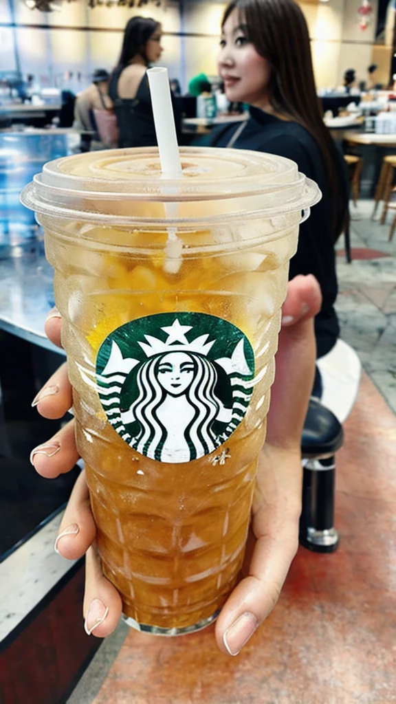close up photo of starbucks drink being held by a girl's hand, aesthetic instagram story --ar 9:16 --style raw --stylize 50