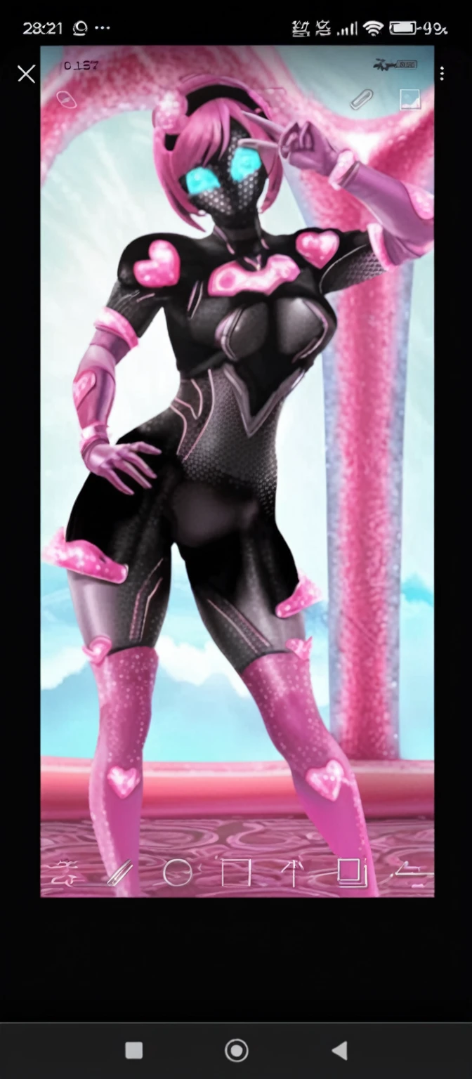 a close up of a person in a black and pink outfit, slick pink armor, fuchsia skin beneath the armor, streamlined pink armor, fuchsia skin below the armor, thick smooth warframe thighs, tokusatsu suit vaporwave, pink body, bubblegum body, matte pink armor, in spandex suit, thicc, pregnant female cyborg, fuchsia skin, lewd 