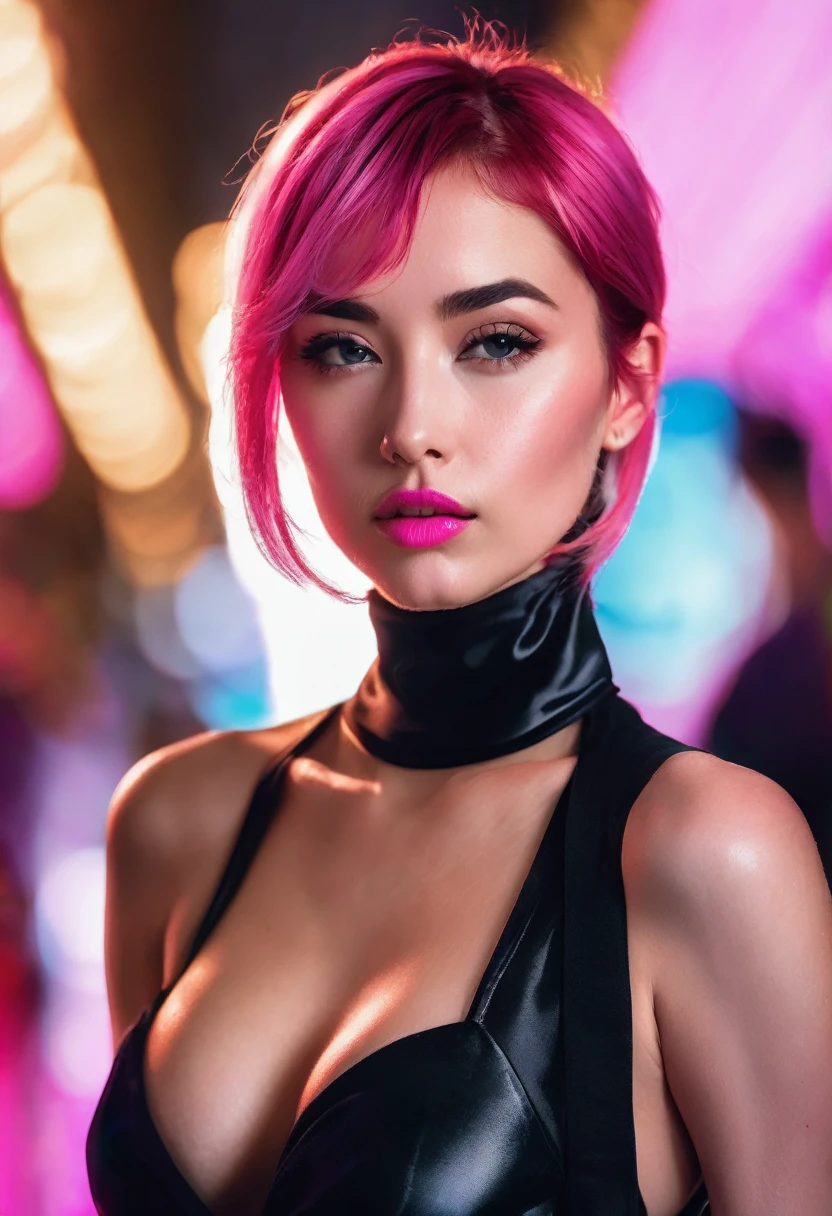 In a world full of trends, I want to remain a classic
Prompt:
HDR, High resolution, 8k resolution, , sharp nose, (((pink hair))) , award winning photo, sexy pose, (((smooth skin))) , ((big juicy lips)) , (facing viewer) , (((hourglass figure))), (((cinematic effect))) , arms behind back, Fujifilm XT3, photorealistic, depth of field, (((facing viewer))), (((sweaty))), , seductive smile, (neon lights), (((black turtleneck dress))), no defects, no defect