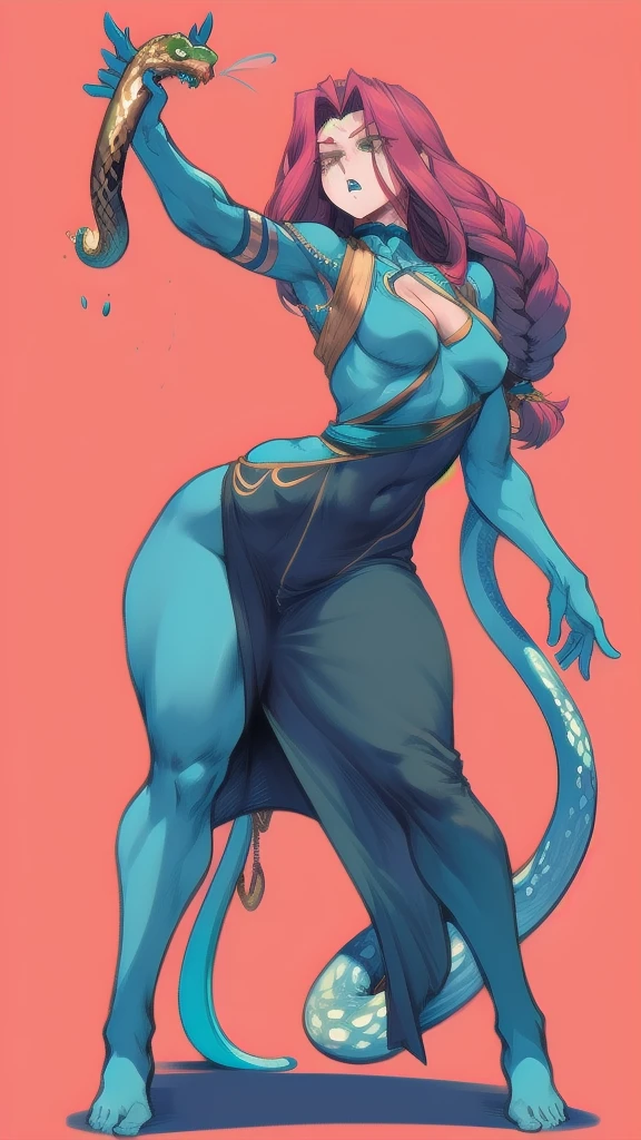 Full body image of a Medusa woman, full body in image, wearing ancient Greek-inspired outfit, long hair with snake-like features (serpent hair, stone gaze), female body, slender and intimidating body, dynamic pose, detailed pose, simple background, expressive face showing menace, focus on face, line art, sketch