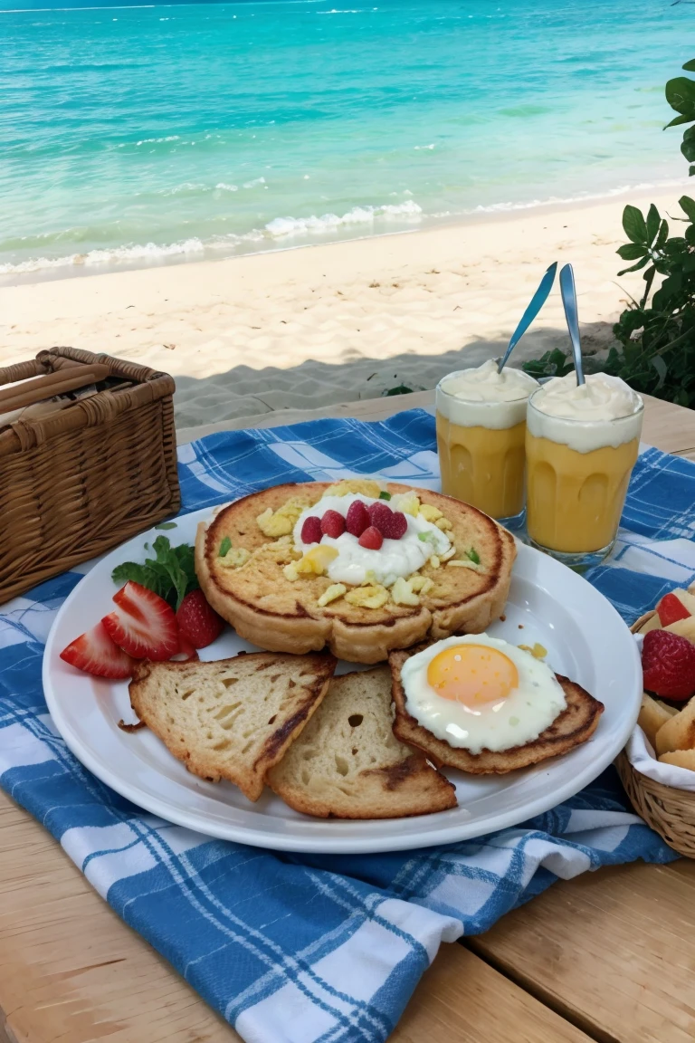 Delicious beach breakfast picnic