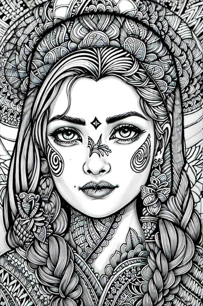 (zentangle style:1.2), line art drawing of Nichameleon, close up on face, focus on eyes, surrounded by numerology symbols