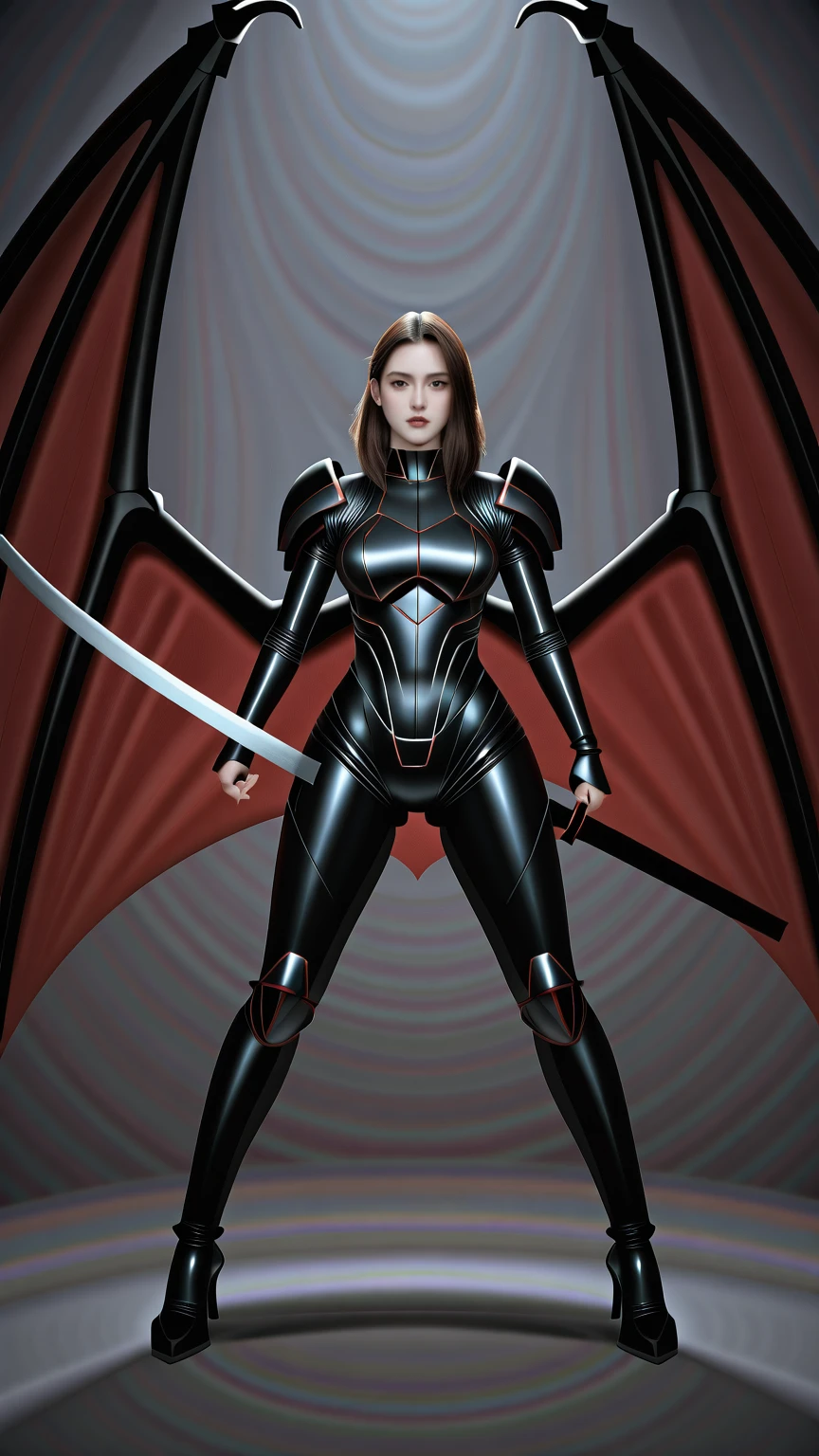 realistic,score_9, score_8_up, score_7_up, 
 Cyberpunk helllady warrior in neon mecha armor, female swordsman holding a sword , solo, Luminescence’s light eyes, Devil’s  mechine Wings, wide-angle lens, biology, weird, creepy, nightmarish, light particles, Luminescence,the world on fire, post-apocalyptic hellscape,  Fighting pose
