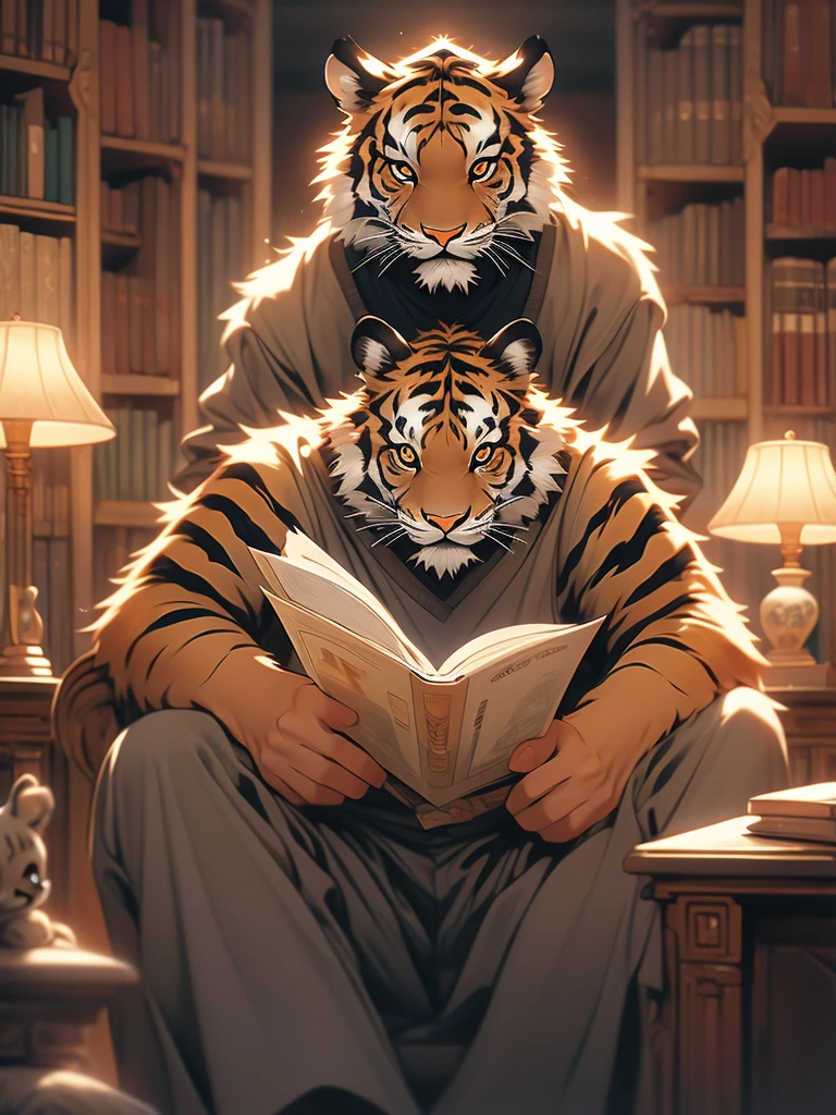 tiger cubs reading in a library.