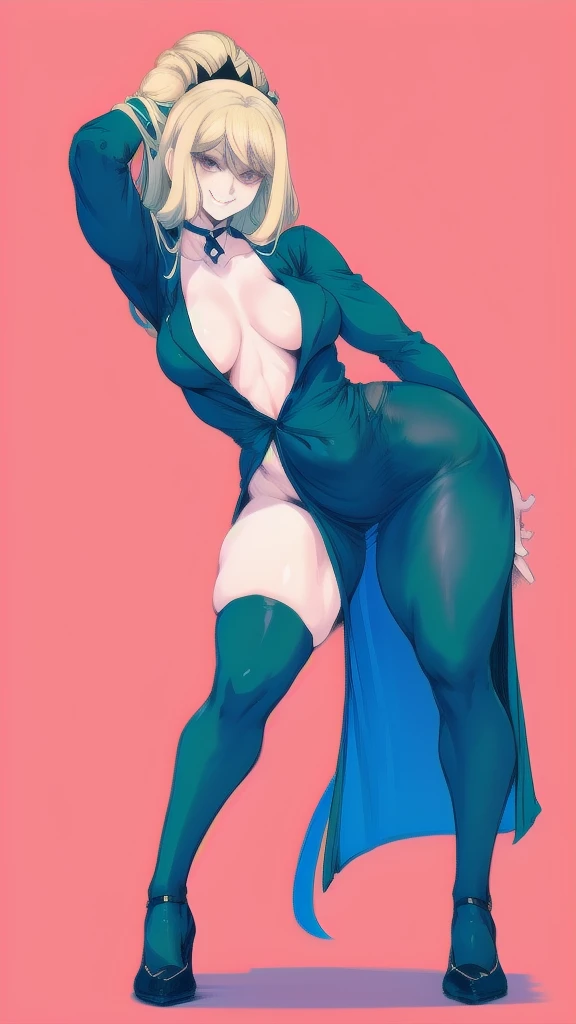 Full body image of Misa Amane from Death Note, full body in image, wearing her original outfit (black gothic clothing), long blonde hair, female body, slender and fashionable body, dynamic pose, detailed pose, simple background, expressive face showing a playful smile, focus on face, line art, sketch