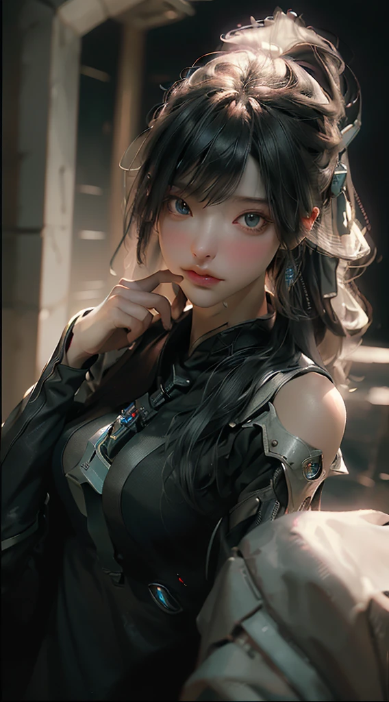 ((Best quality)), ((masterpiece)), (detailed:1.4), 3D, an image of a beautiful cyberpunk female,HDR (High Dynamic Range),Ray Tracing,NVIDIA RTX,Super-Resolution,Unreal 5,Subsurface scattering,PBR Texturing,Post-processing,Anisotropic Filtering,Depth-of-field,Maximum clarity and sharpness,Multi-layered textures,Albedo and Specular maps,Surface shading,Accurate simulation of light-material interaction,Perfect proportions,Octane Render,Two-tone lighting,Wide aperture,Low ISO,White balance,Rule of thirds,8K RAW,