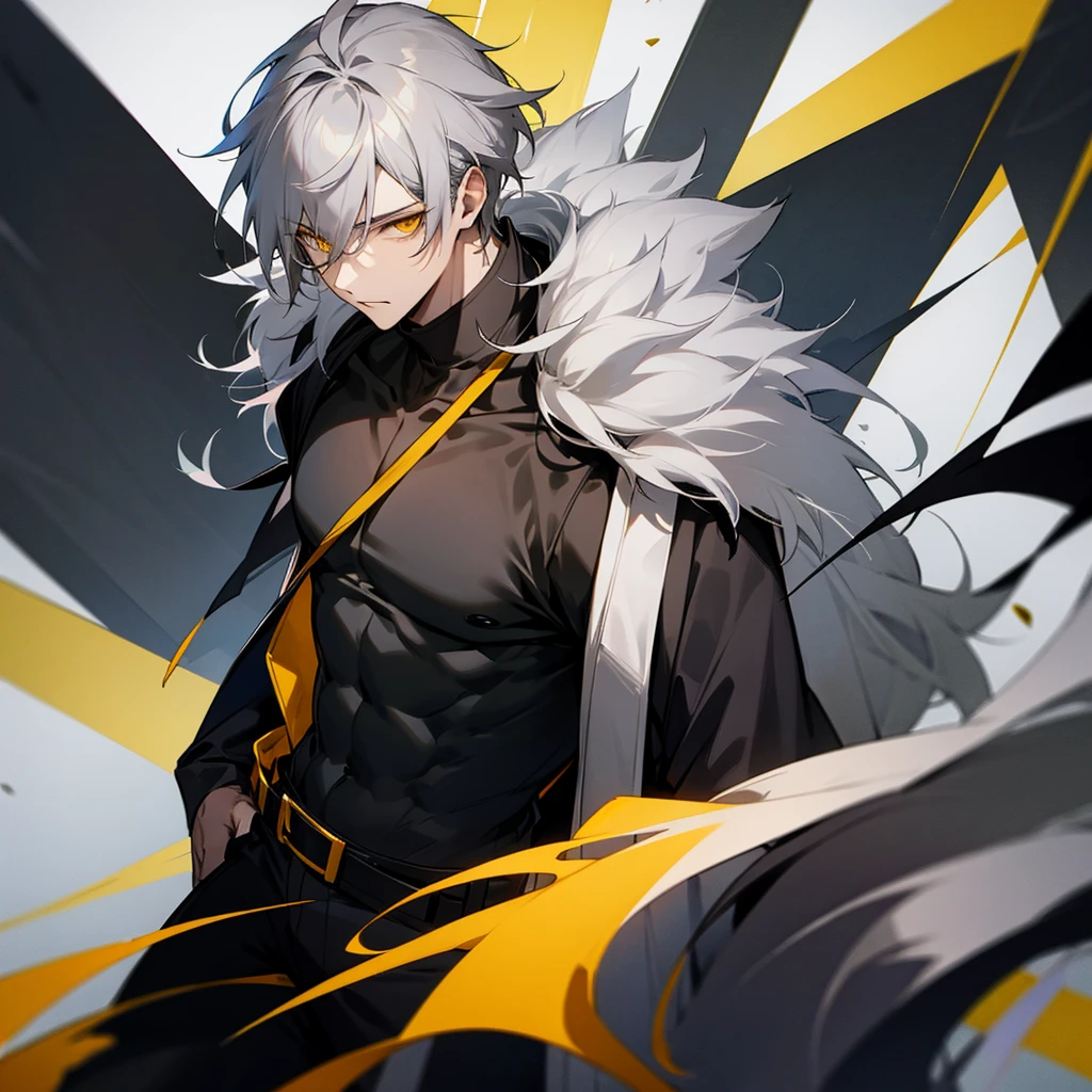 Male character with gray hair and yellow eyes and black clothes