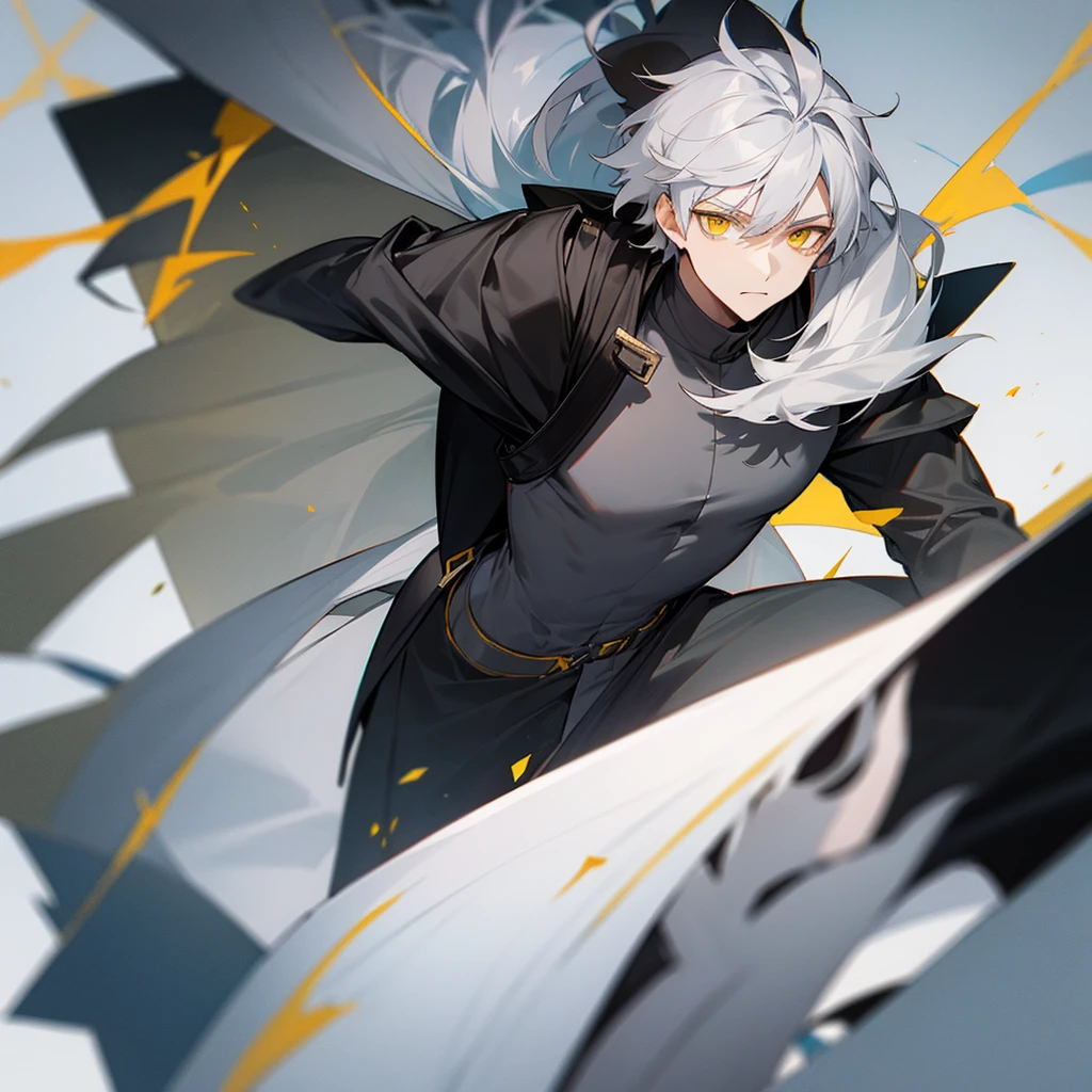 Male character with gray hair and yellow eyes and black clothes