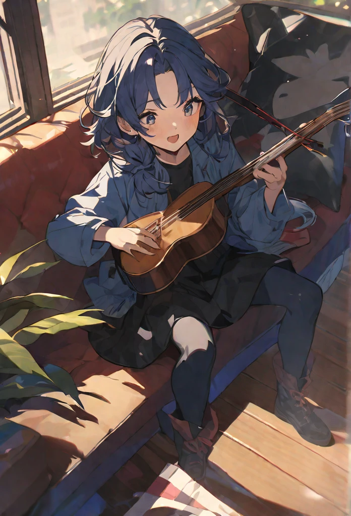 Sitting on the sofa playing
