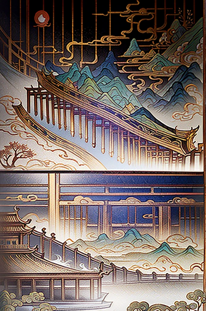 An ancient Chinese painting, ancient Chinese background, mountains, rivers, auspicious clouds, pavilions, sunshine, masterpieces, super detail, epic composition, ultra HD, high quality, extremely detailed, official art, unified 8k wallpaper, Super detail, https://pin.it/in10UFrKd32k -- v 6