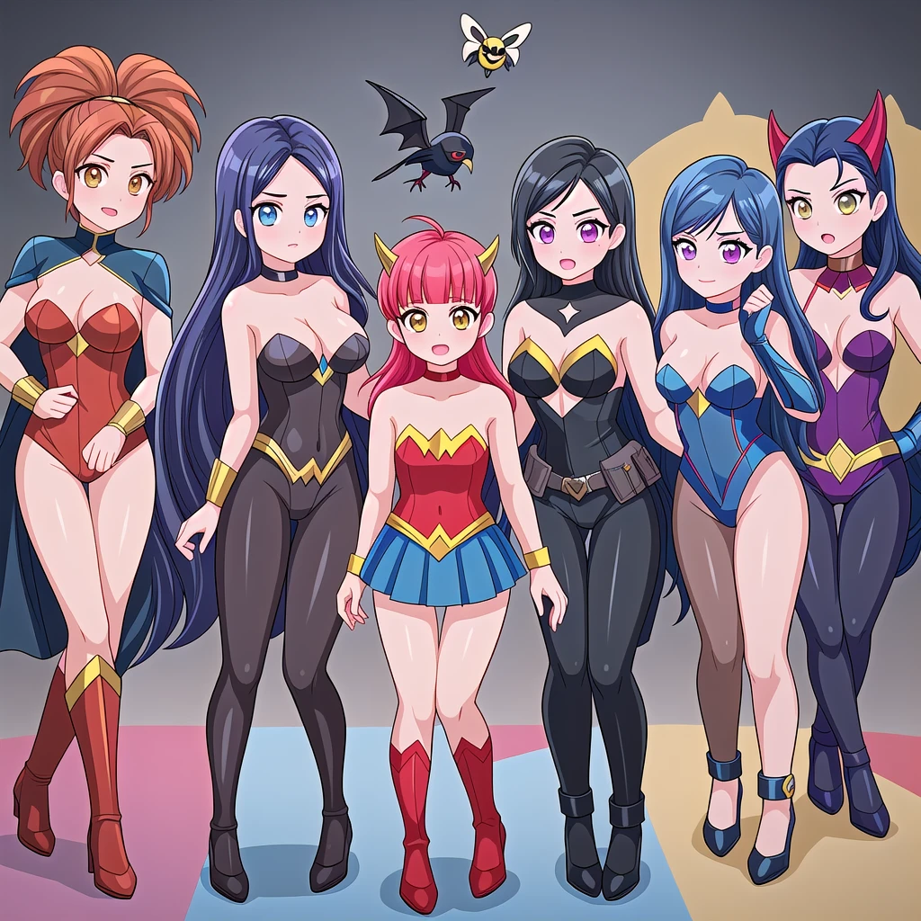 fusion of female DC characters, Harley Quinn, Cheetah, Catwoman, Poison Ivy, Talia al Ghul, Wonder Woman, Supergirl, Raven, Starfire, Blackfire, Zatanna, Batgirl, Copperhead, Huntress, Hawkgirl, Batwoman, Black Canary, Vixen, Enchantress, Killer Frost, Livewire, Shiva, Katana, and Bumblebee