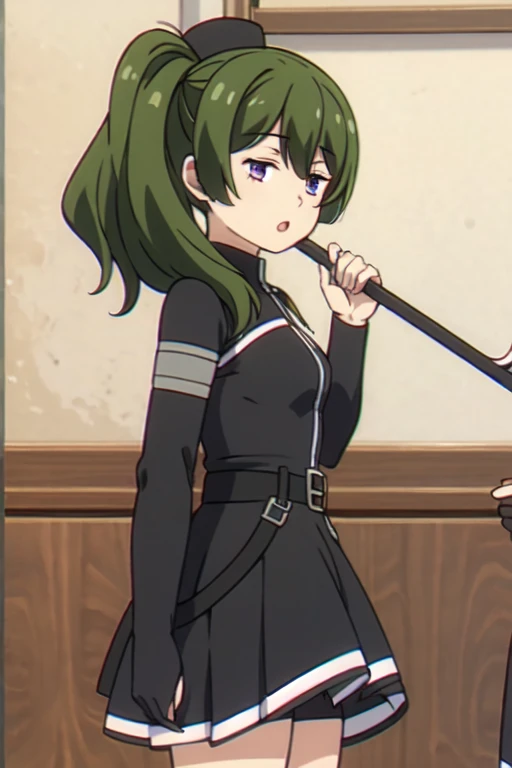 ((Bestquality))),((Ultra-detailed)),((illustration)),((Disheveledhair)),((frilld)),(1girl),(Solo),
1girl,holding,looking_at_viewer,open_mouth,solo,rating:safe,black_bow,bow,clothing,crown,dress,female,frilled_dress,frills,hair_flaps,headwear,juliet_sleeves,long_hair,long_sleeves,makaria,:o,puffy_sleeves,red_dress,scepter,standing,wide_sleeves,
purple eyes,green hair,Right side ponytail,