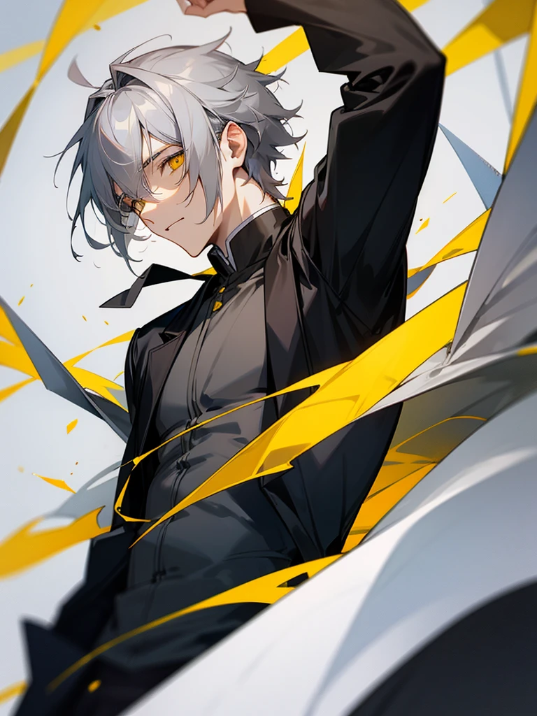 Male character with gray hair and yellow eyes and black clothes