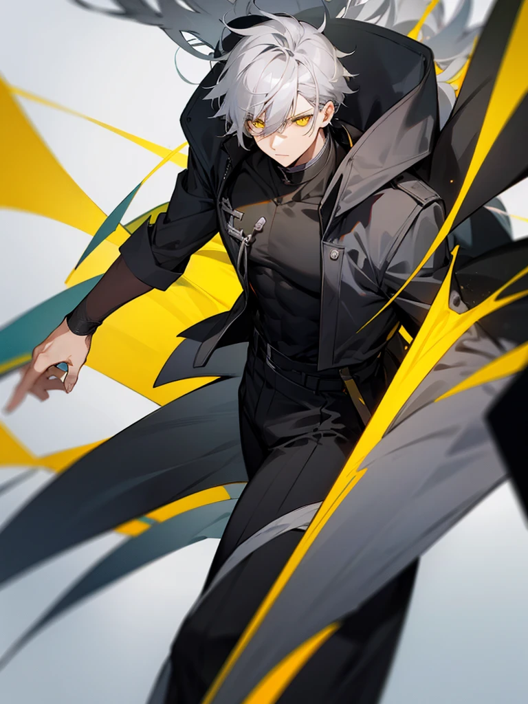 Male character with gray hair and yellow eyes and black clothes