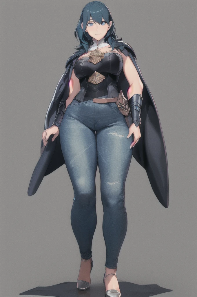 ((Full body)), masterpiece, tight denim pants, chubby but small breasts, very thick legs++, Full body+, Solo, Swollen face, Legs focus, Moderately fat body type+, 1 woman, wide shoulder, white tutleneck,  light blue Denim pants, thick thighs, Thick waist++, low rise light blue denim pants, Small breasts and fat and short leg, solo, simple background, masterpiece, best quality, unreal engine, ultra res, extremely detailed,
1girl, waist , (muscular:0.4)
byleth,
gauntlet, cape, floral print,
watching at viewer,
Bitter smile
hews style CSR STYLE
ROUND BREASTS, medium  BREASTS