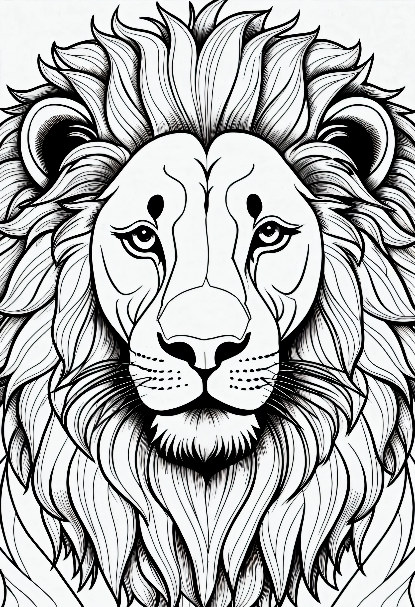 coloring page, Lion, cartoon style, thick lines, line art, in black and white.