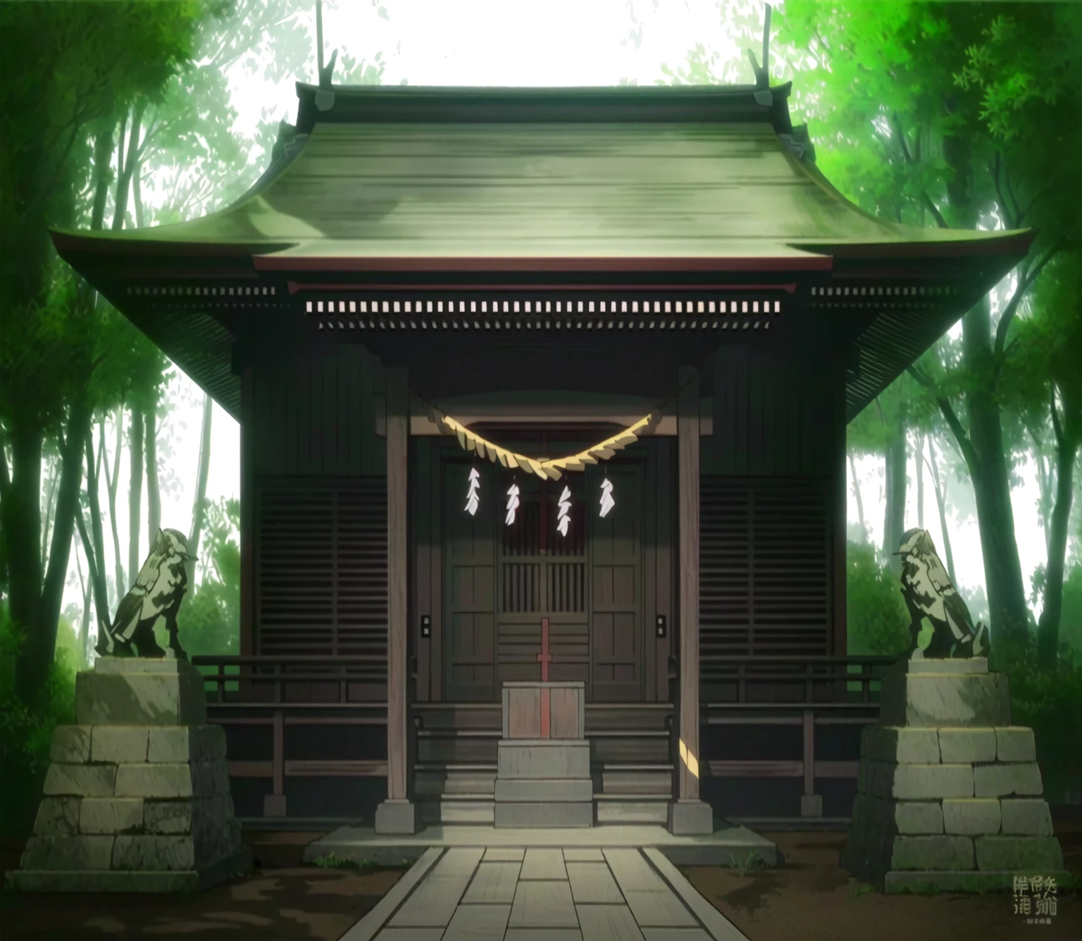 There is a small building there,There are wooden doors and a stone walkway, zen temple background, temple background, background depicting a temple, shinto shrine, Anime Background Art, japanese temple, japanese shrine, Traditional Japanese concept art, Anime Landscape Concept Art, Inspired by Shirokuma Seiho, shrine, temple, mysterious temple setting, shrines