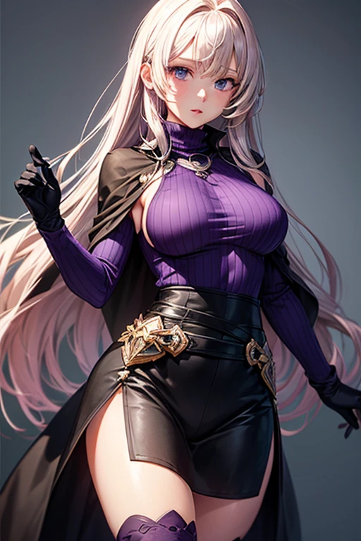 masterpiece, Highest quality, Unreal Engine, Super Resolution, Very detailed,
1 Girl, malaria, Quiz Magic Academy, blue eyes, length, Narrow eyes, Waist, thin, (Muscular:0.8), Round Breasts, Big Breasts, bold, Lips parted, Observe the audience,
Are standing, Sexy pose, Waistショット,
Magic Class, Simple background anime style, Key Visual,
malaria, ((long hair of dark purple color:1.5)), ((Purple Dress)), ((Black Linen Skirt)), (Black Short Cape), (((Pink turtleneck hush net suit))), ((Pink long gloves)), Black long boots, Sticky with sweat,