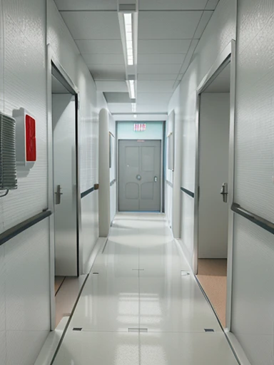 a highly detailed and photorealistic 3d render of a testing laboratory hallway, with clean and sterile laboratory flooring, laboratory equipment, ray traced lighting, excellent shading and textures, natural lighting from windows