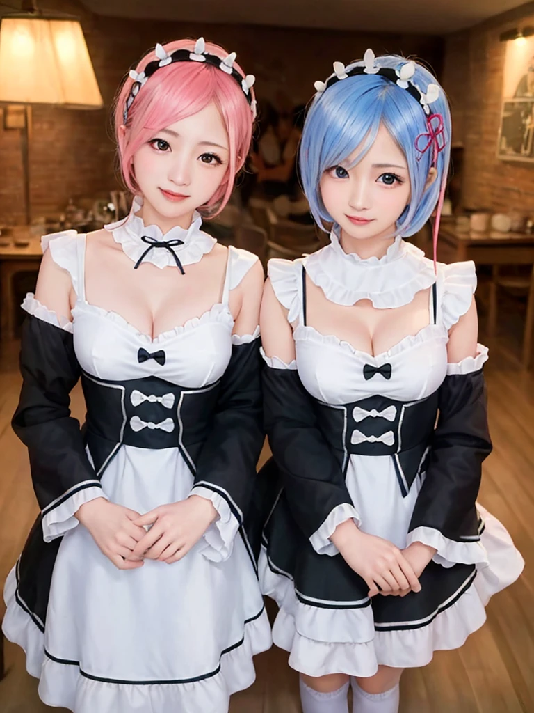 masterpiece, best quality, ultra-detailed, illustration, epic lighting, cinematic composition, colorful, sidelighting, lustrous skin, realistic, 3d face, (finely detailed beautiful eyes: 1.2), 1girl, rem_\(re:zero\),cute, medium breasts, blue hair, short hair, (hair over one eye:1.3), eyes_visible_through_hair, blue eyes, roswaal_mansion_maid_uniform, (head tilt:1.2), standing, close-up, fantasy, summer, night sky, stars, nebula, blue flowers, garden, blue roses, moonlight, peaceful, serenity, (8k:1.1),